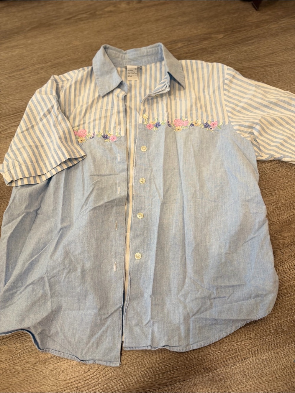 Vintage Light Blue Striped & Chambray Button-Down Shirt